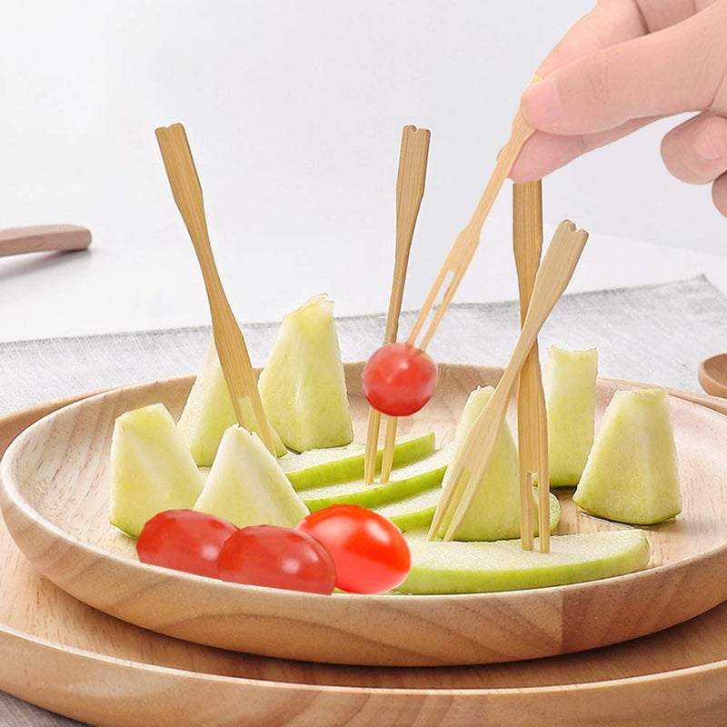 BetterJonny 300 Pack Bamboo Disposable Cutlery - Two Prong Skewers, Blunt End Toothpicks, Mini Cocktail Tasting Forks, Fruit Food Picks for Party, Banquet, Buffet, Catering, Daily Life - Image 4